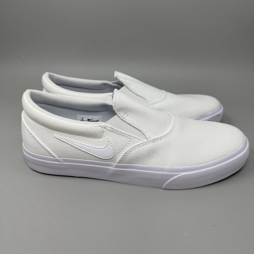 Nike Charge Slip SB Triple White Skateboard Mens Sneakers Size 10 Slip Ons
